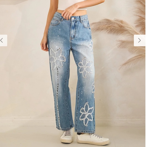 OLI AND HALI “ Grand Marais “ Oli & Hali Flower Embroidered Jeans 54 - Picture 4 of 6